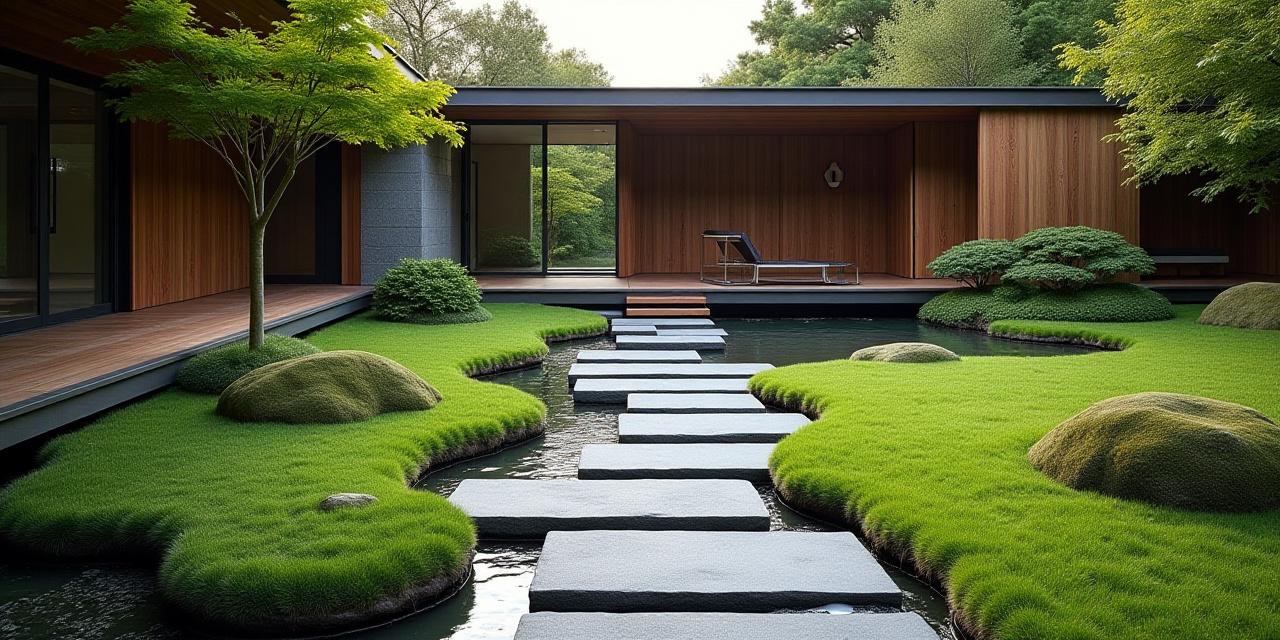 落ち着いた和モダン庭園の風景
