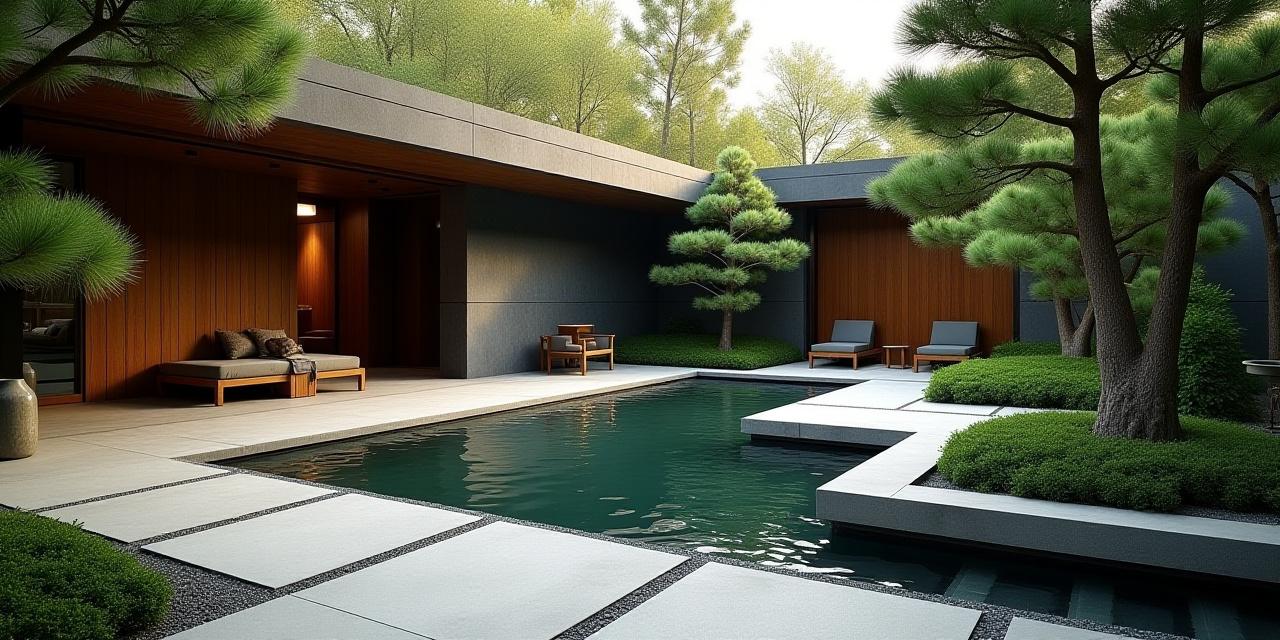 完成されたモダン庭園の全景